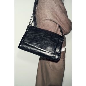 Zara Rock Style Flap Shoulder Bag in Black